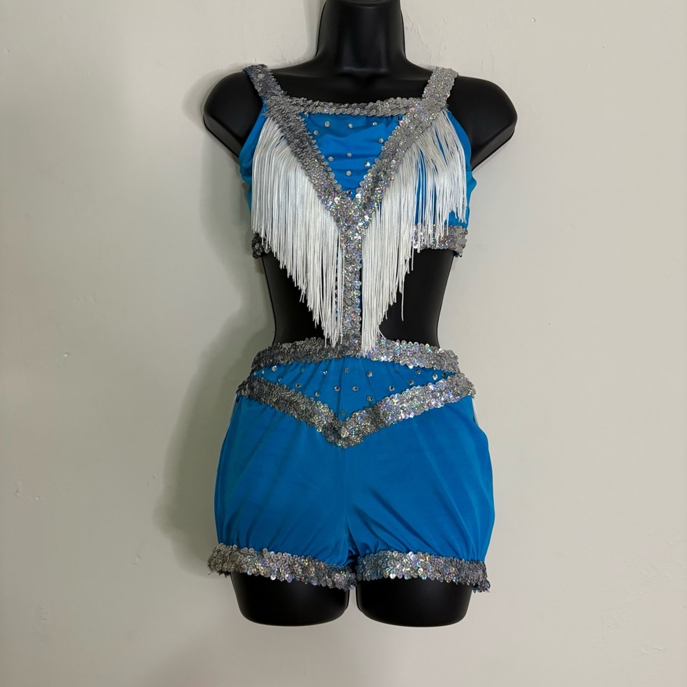 Algy Electric Blue Sequin and Fringe Dance/Cheer Costume - Adult Medium